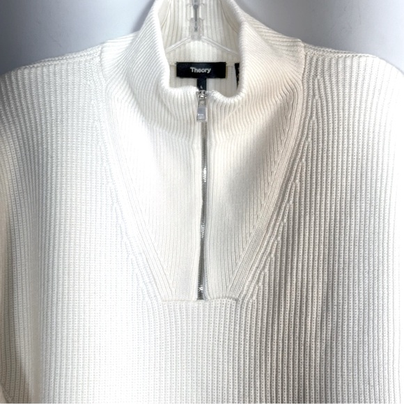 NWT Theory Lamar Oversize Quarter Zip Wool Sweater Stone White Men’s L Ribbed - Picture 10 of 16